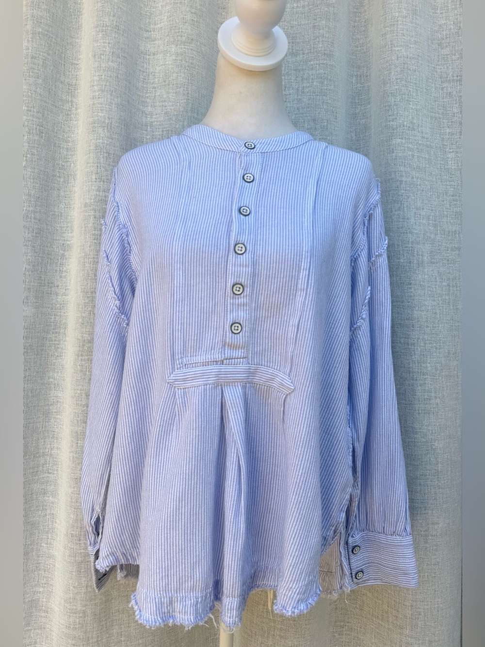 We the Free blue white pinstripe long sleeve soft cotton tunic blouse top
